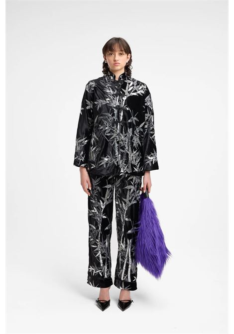 Embroidered Velvet Shirt with Piping and Mandarin Collar - Weili Zheng WEILI ZHENG |  | F25SL04B198